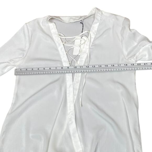Rat & Boa NWT Rare Ivory Satin Lace Up Crossover Wrap Tunic Top SZ L - Picture 7 of 10